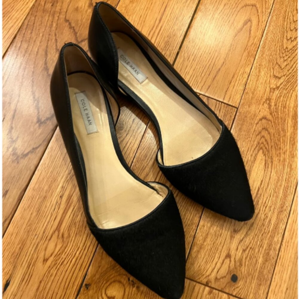 COLE HAAN Amalia Black Pointed Half Calf Hair D'Orsay Flats 6.5